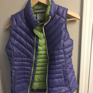 Girls Puffy Vest - Purple and Lime Green